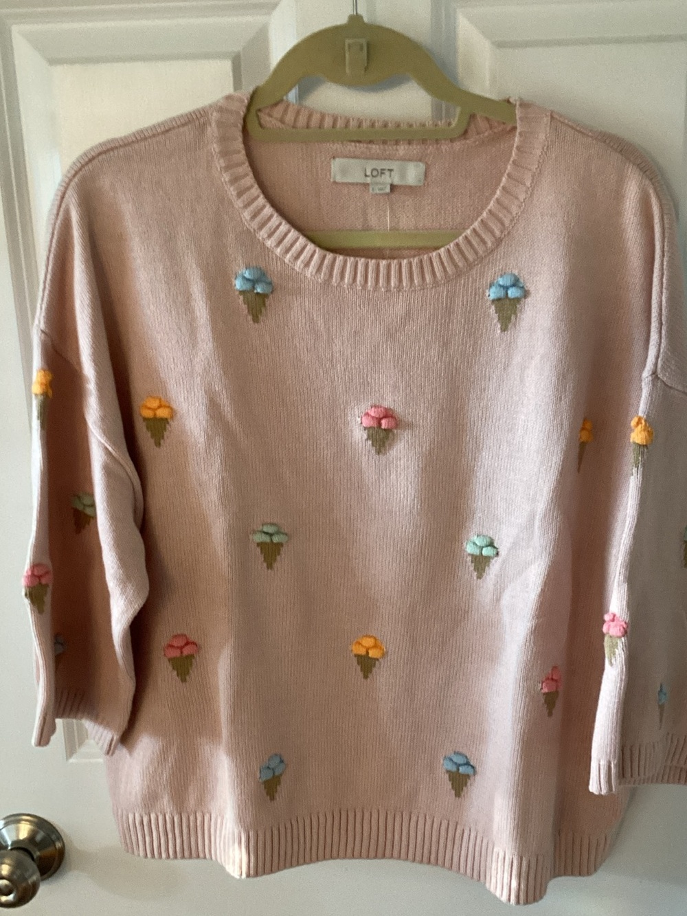 LOFT Light Pink Embroidered Ice Cream Motif Sweater
